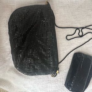 Vintage 1980’s Black Metal Mesh Handbag w/ Matching Cosmetic Bag EXCELLENT cond.